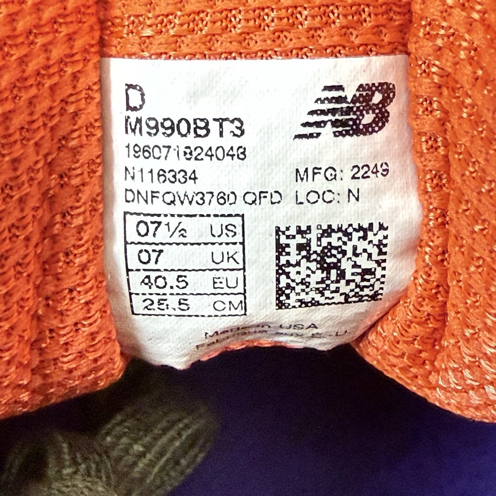 New Balance 990v3 Men's Made In USA Teddy Santis Tan Orange 2023 Size 7.5 Shoes - Picture 13 of 16